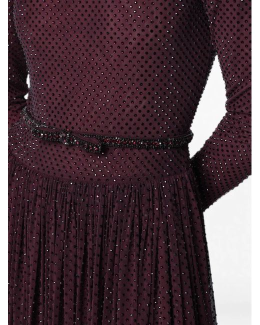 Self-Portrait Purple Rhinestone-Embellished Long-Sleeve Maxi Dress