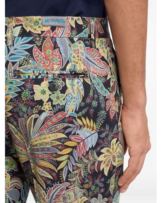 Etro Gabardine Broek Met Botanische Print in het Gray voor heren