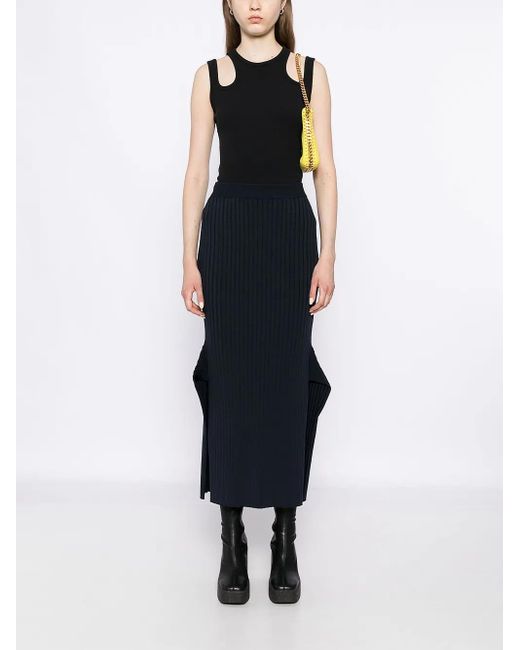 Stella McCartney Blue Ribbed Flared Slit Midi Skirt