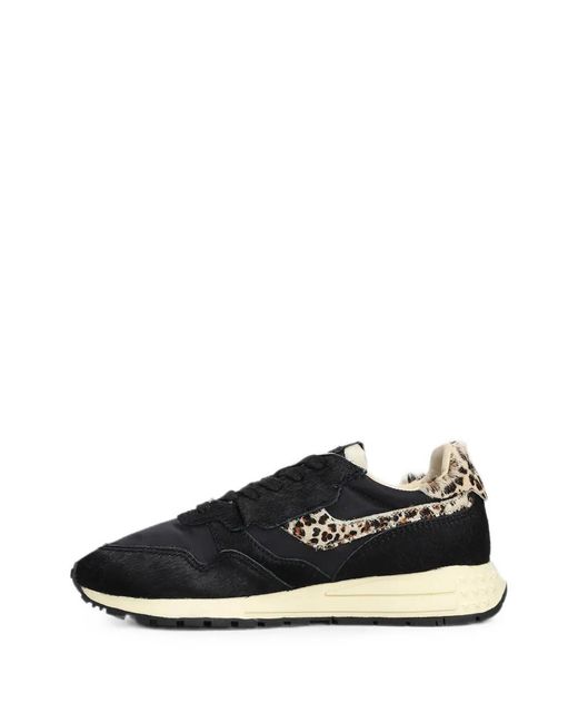 Autry Black Reelwind Low Leopard-Print Panelled Sneakers