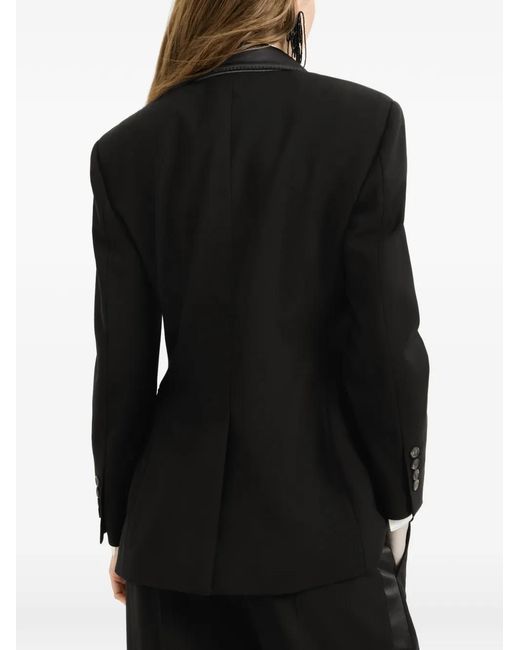 Brunello Cucinelli Black Viscose And Virgin Wool Tuxedo Jacket With Monili