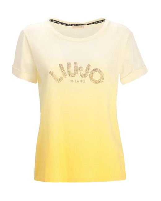Liu Jo Yellow Logo-Detail Gradient-Effect T-Shirt