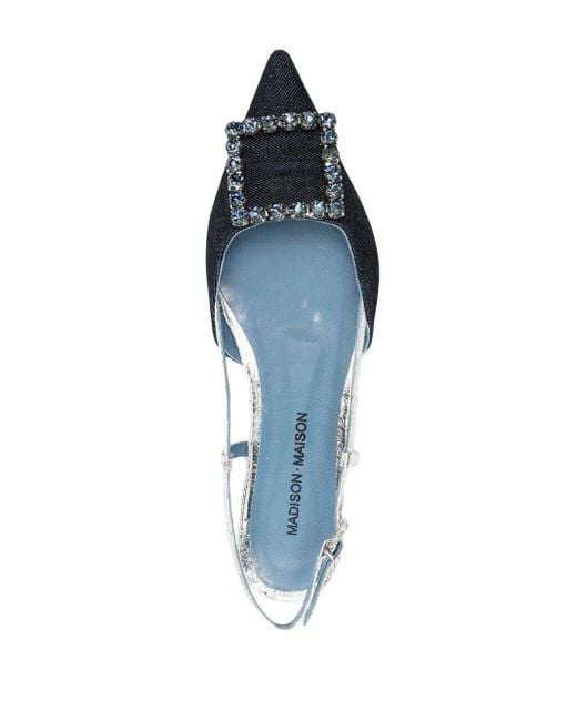 Madison Maison Blue Flat Crystal-Embellishment Slingback Pumps