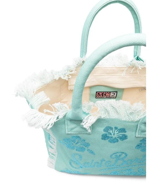 Mc2 Saint Barth Blue Vanity Beaded-Floral Tote Bag