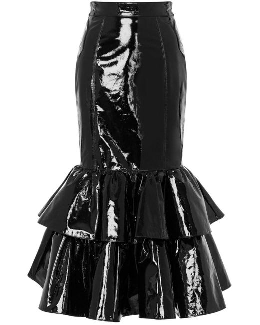 Moschino Black Ruffled Leather Skirt