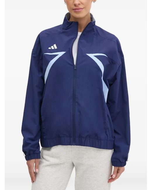 Adidas Blue Logo-Print Panelled Jacket