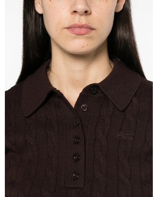 Gestuz Red Gzthilla Cable-Knit Polo Top