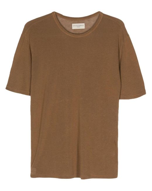 Officine Generale Brown Textured Crew-neck T-shirt for men