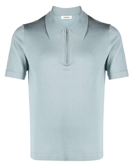 Short-zip piqué-weave polo shirt di Sandro in Blue da Uomo