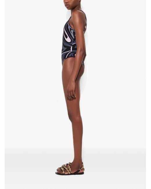 Emilio Pucci Black Marmo-Print Square-Neck Swimsuit