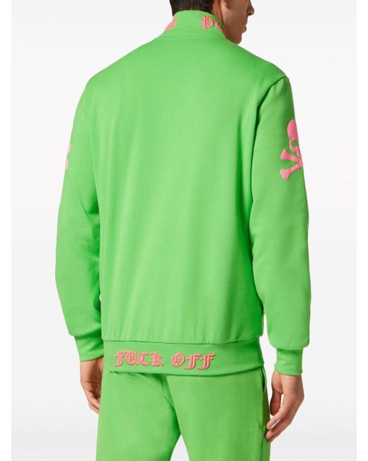 Philipp Plein Green Embroidered Zip-up Sweatshirt for men