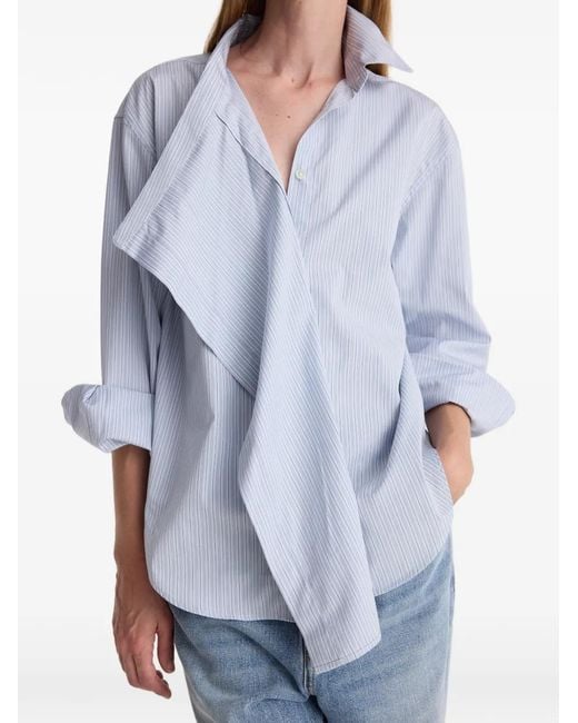 Rohe Blue Draped-Panel Striped Shirt