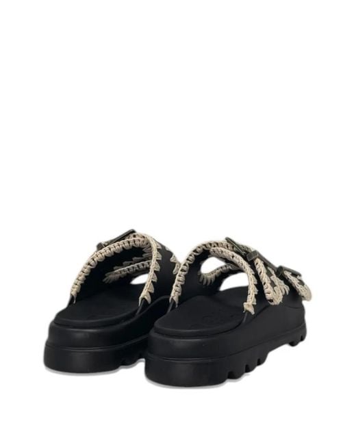 Mou Black Bounce Crochet-Trim Sandals