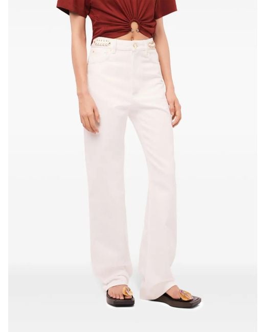 Rabanne White Paillette-Embellished Flared Jeans
