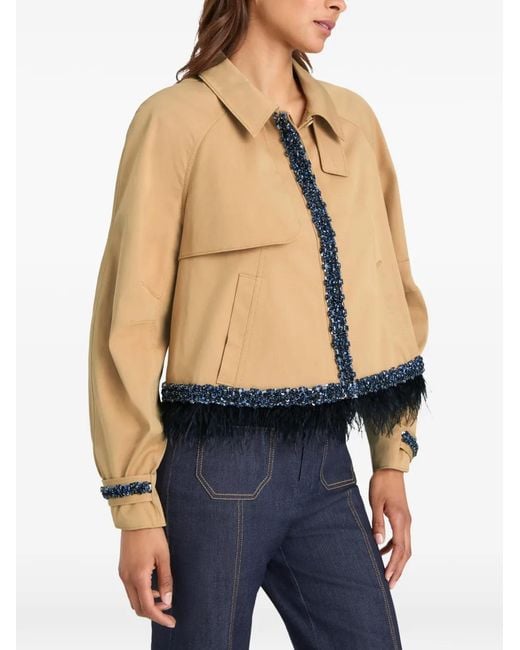 Cinq À Sept Natural Carmila Beaded Feather-Trim Jacket