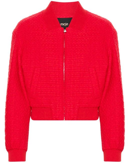 Maje Red Cropped Tweed Jacket