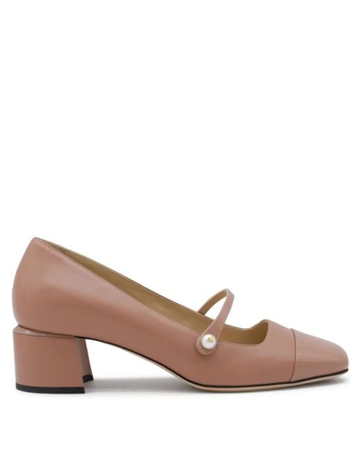 Jimmy Choo Brown Perlenverzierte Pumps mit Blockabsatz 45mm