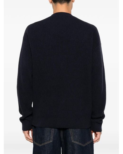 Diana Studio Blue Ribbed-Knit V-Neck Cardigan for men