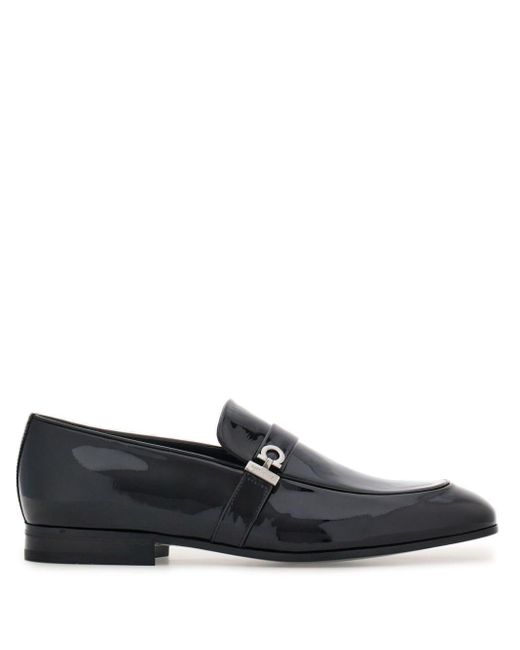Ferragamo Black Gancini Patent-leather Loafers for men