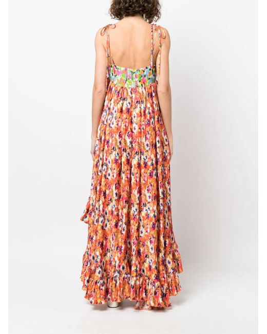 MSGM Orange Maxikleid Mit Blumenmuster