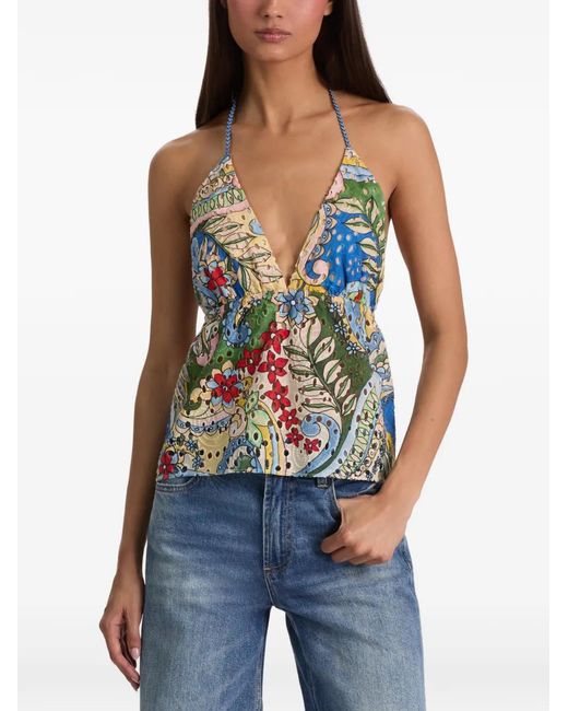 Alice + Olivia Blue Karolina Floral-Print Halter Top