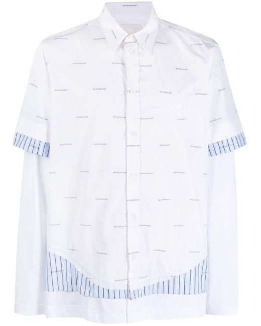 Givenchy White Logo-print Layered Cotton Shirt for men