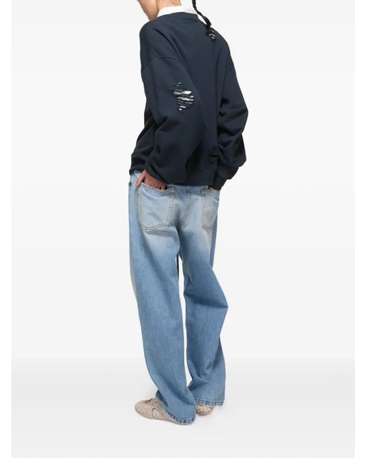 Acne Blue Distressed Fleece Sweatshirt