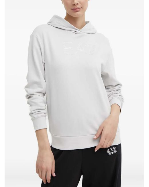 EA7 White Logo-Embellished Hoodie