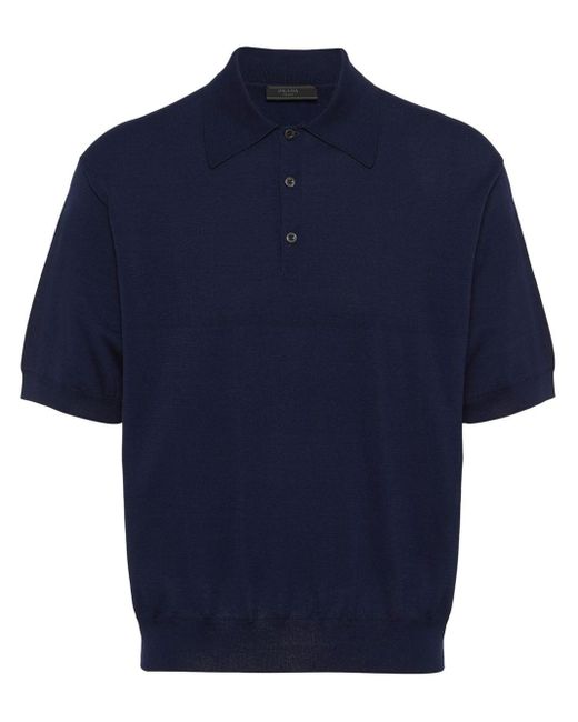 Prada Blue Drop-shoulder Cotton Polo Shirt for men