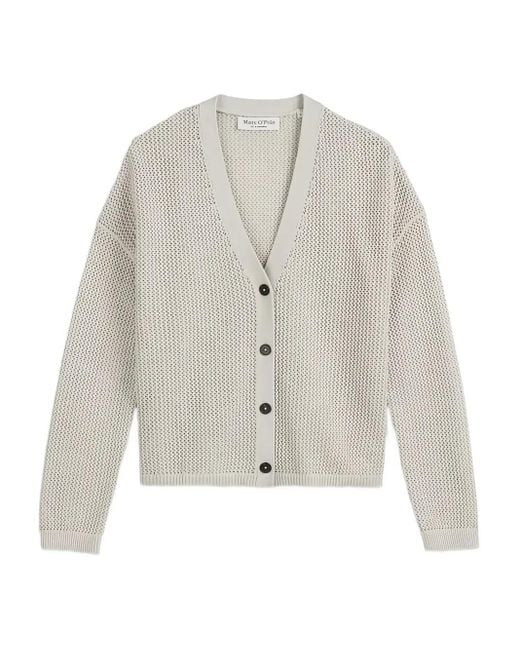 Marc O' Polo White Ribbed-Knit Button-Down Cardigan