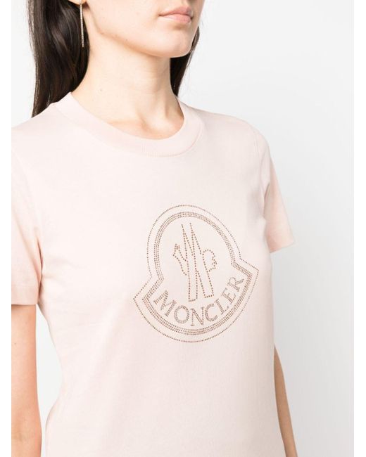 T-shirt en coton à logo orné de cristaux Moncler en coloris Pink