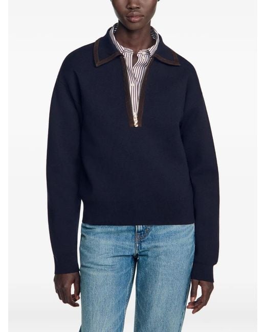 Sandro Blue Quarter-Zip Sweatshirt