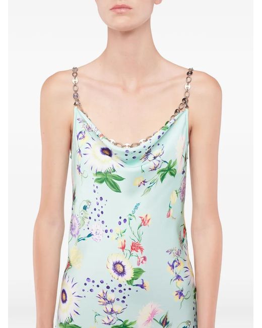 Rabanne Green Floral-Print Chain-Detail Maxi Dress
