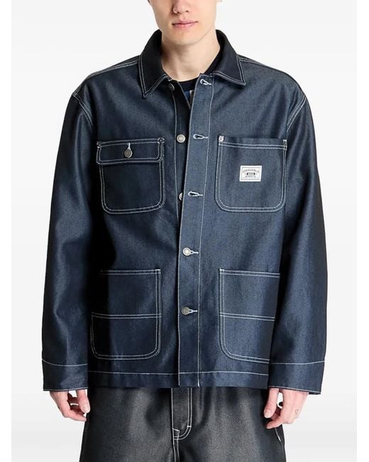 Guess Blue Chore Contrast-Stitch Denim Jacket for men