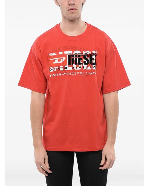 DIESEL Red T-Shirt À Logo Superposé for men