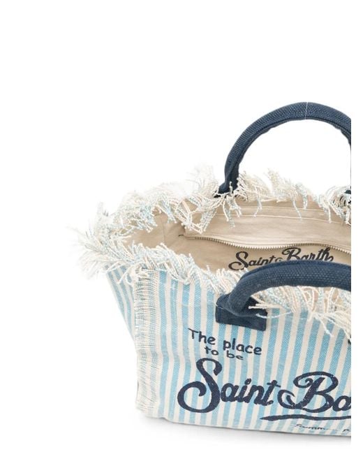 Mc2 Saint Barth Blue Colette Striped Fringed Tote Bag