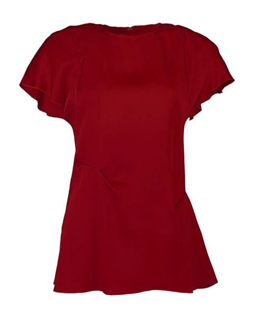 Victoria Beckham Red Draped Ruffle Top