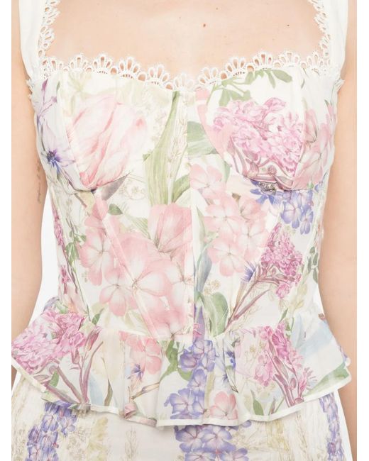 Charo Ruiz White Floral-Print Ruffled Top