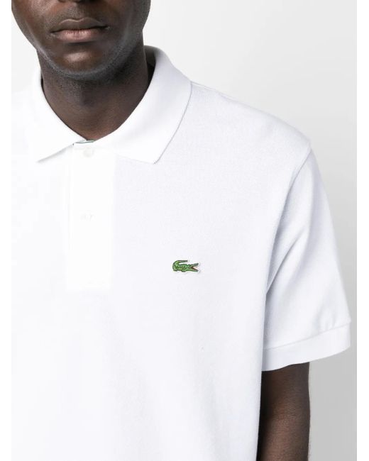 Lacoste White Logo-Appliqué Short-Sleeve Polo Shirt for men