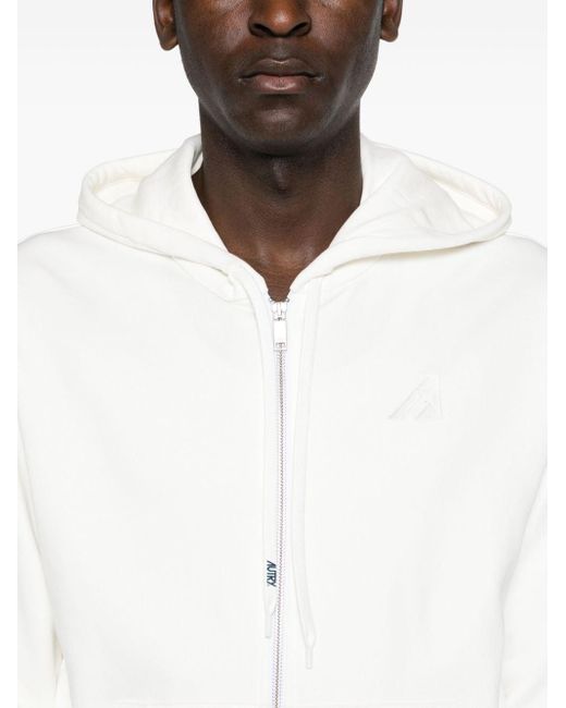 Autry White Logo-embroidered Cotton Hoodie for men