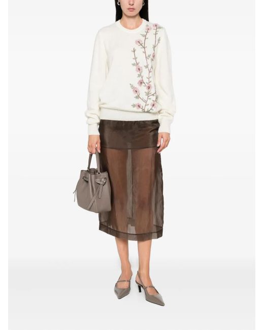 Costarellos White Floral-Embroidered Sweater