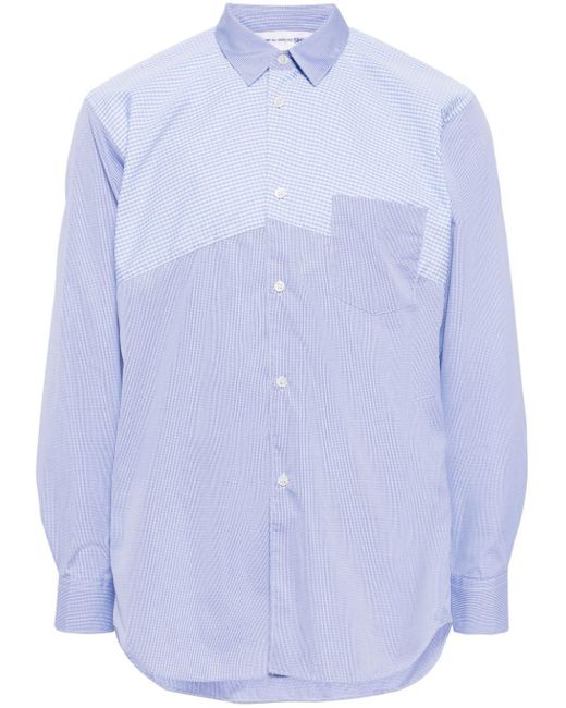 Comme des Garçons Blue Panelled Checkered Shirt for men