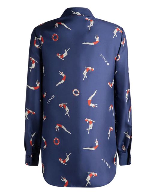 Bally Blue Silk Swimmer-Print Shirt