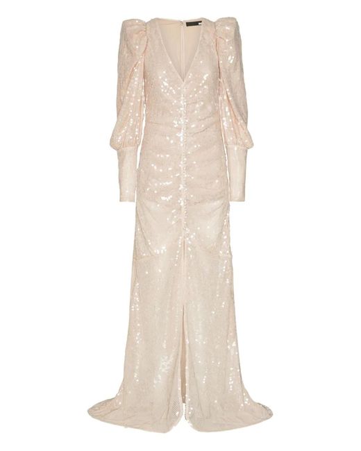 ROTATE BIRGER CHRISTENSEN Natural Sequin-Embellishment Puff-Sleeve Maxi Dress