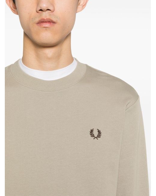 Fred Perry Sweater Met Geborduurd Logo in het Natural voor heren
