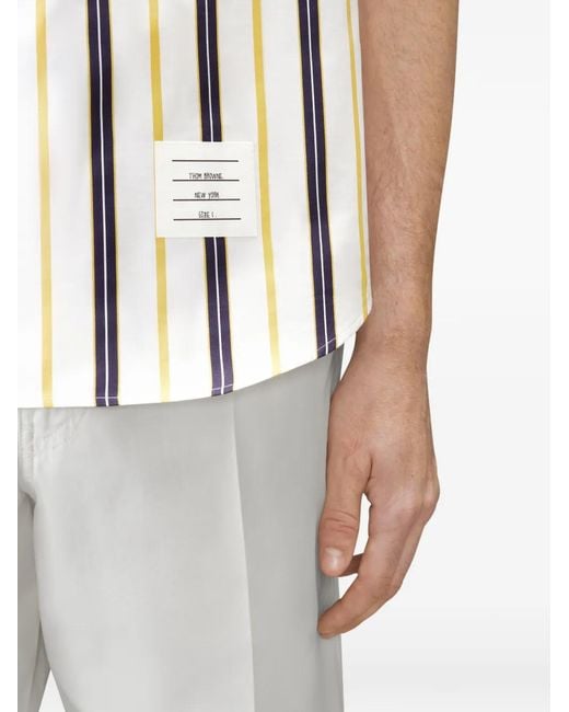 Thom Browne White Repp Striped Short-Sleeve Shirt for men