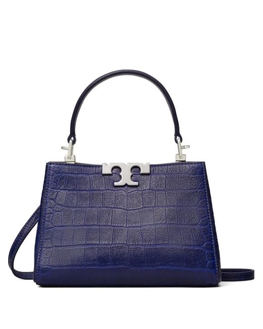 Tory Burch Blue Mini Eleanor Soft Croc-Embossed Satchel