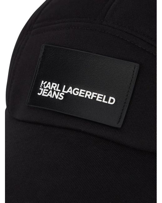 Karl Lagerfeld Black Ear-Flap Logo-Patch Hat for men