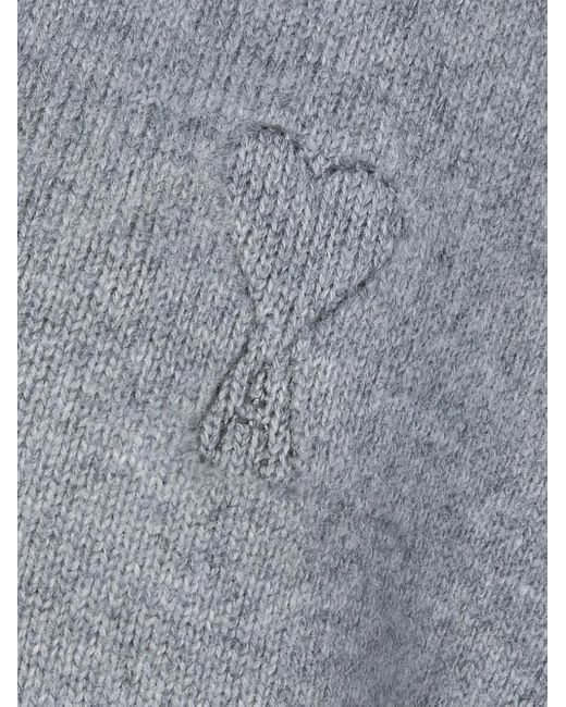 Maglione Con Scollo A V E Ricamo Logo di AMI in Gray