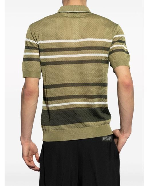 Amiri Green Striped Pointelle-knit Polo Shirt for men